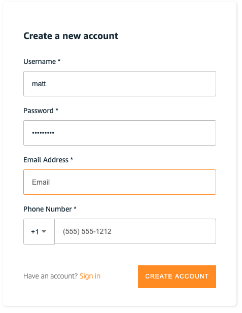 Amplify Create Account