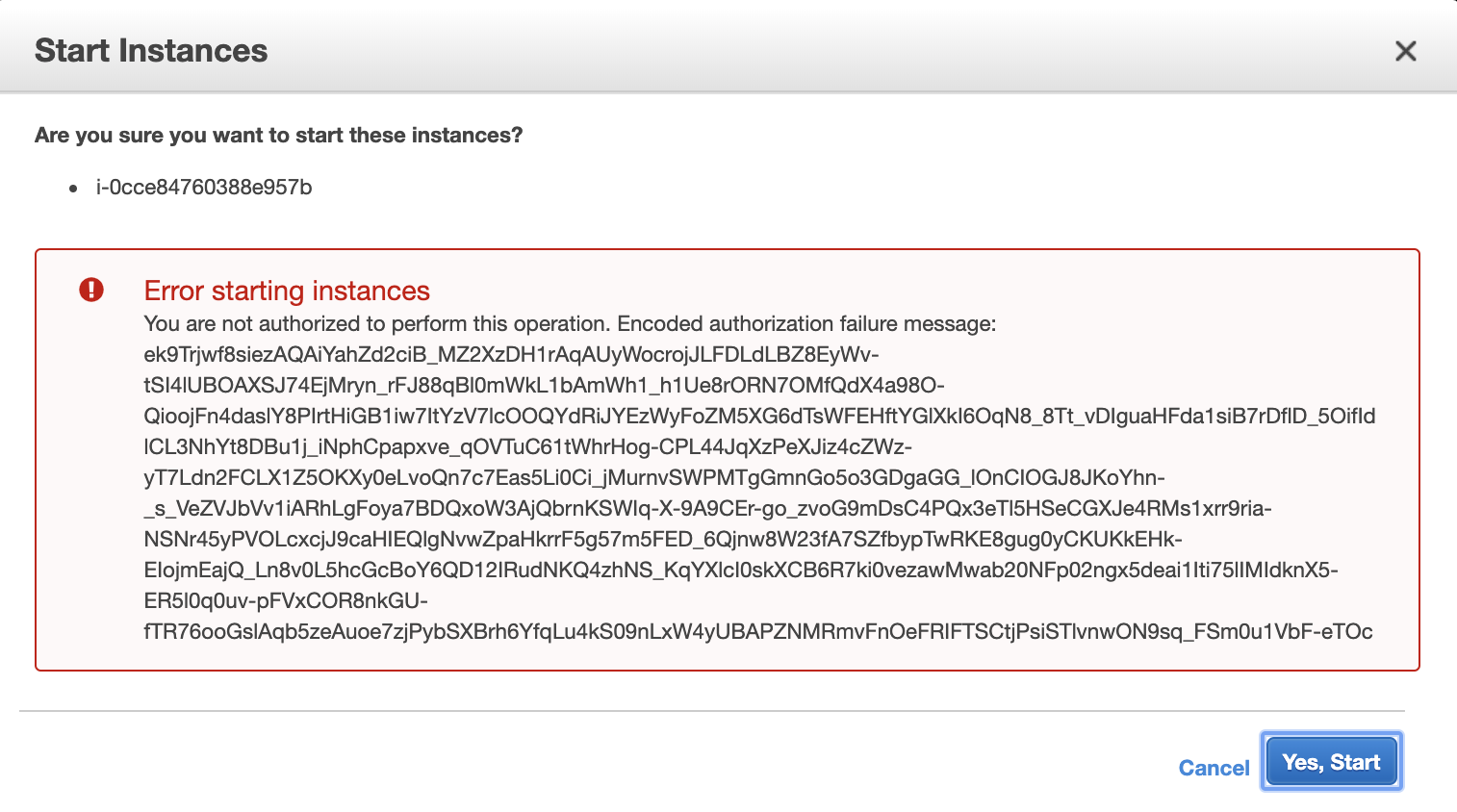 Start Invalid EC2 Instance Type